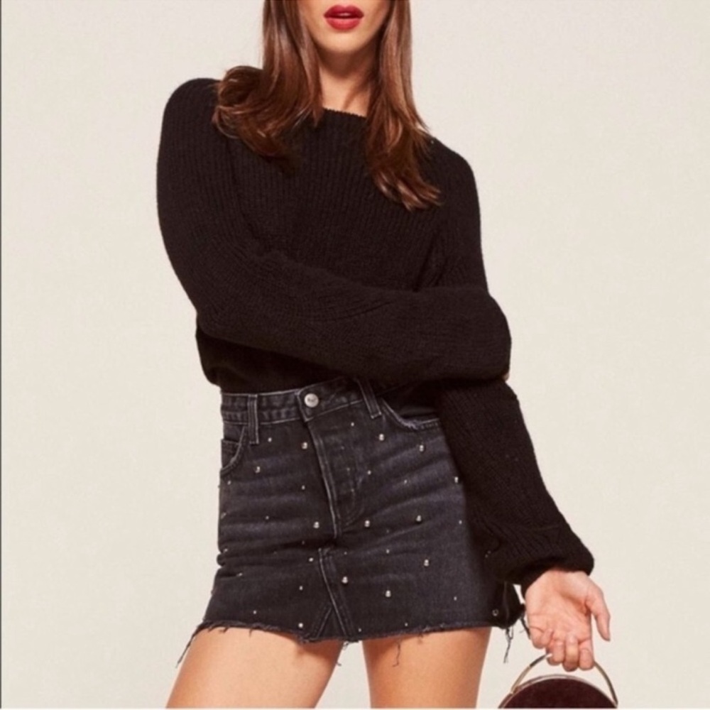 Reformation black denim stud Davidson skirt, Size 29